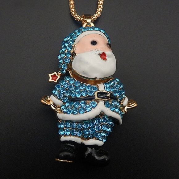 Jewelry - Blue Crystal Enamel Cute Santa Claus Necklace